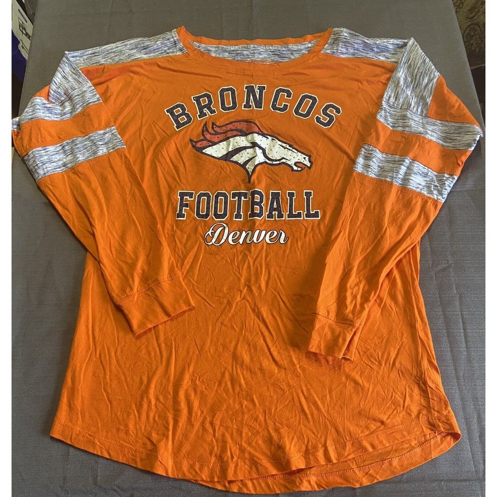 NFL Broncos Football Orange Long Sleeve Graphic Logo Tee Large